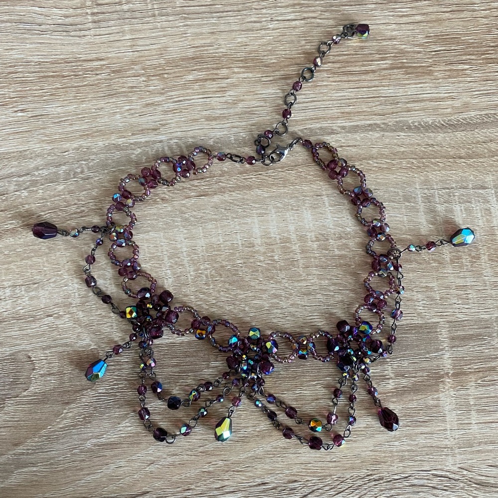 Purple Floral Chandelier Choker Necklace